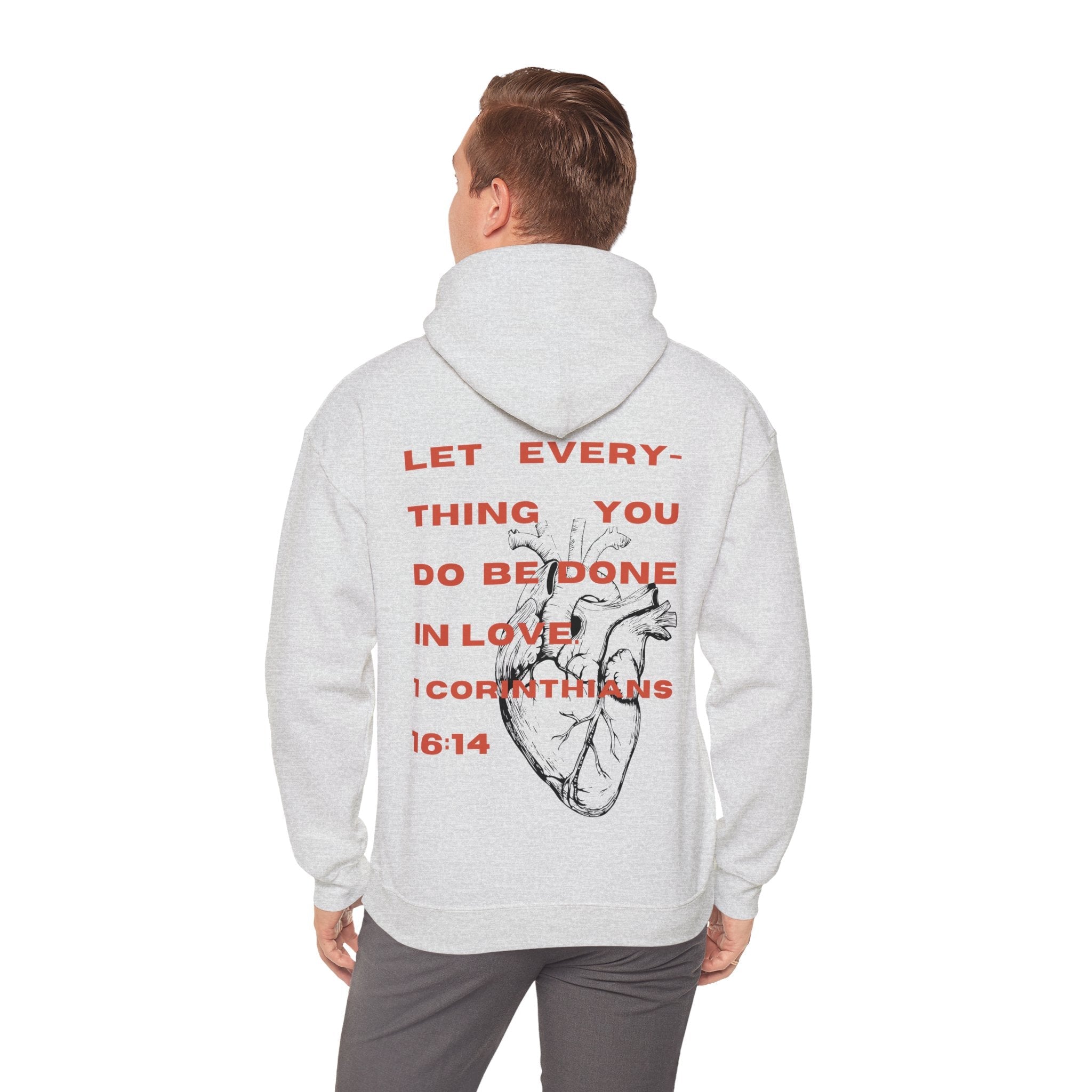 1 Corinthians 16:14 Hoodie - Faith & Flame - Books and Gifts - Printify - 