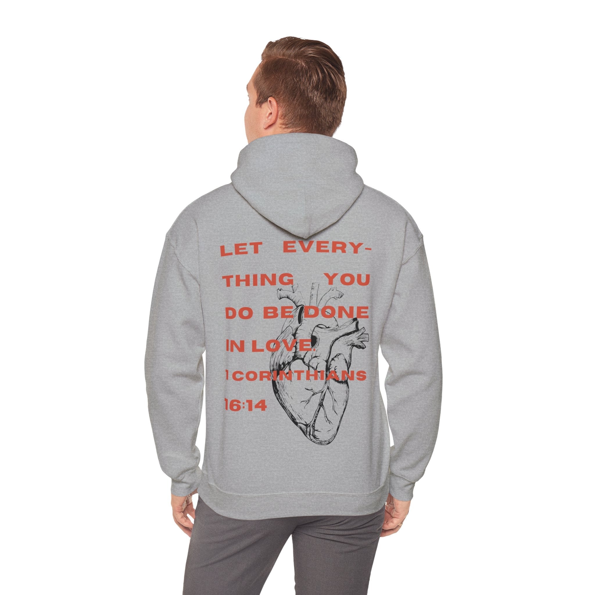1 Corinthians 16:14 Hoodie - Faith & Flame - Books and Gifts - Printify - 