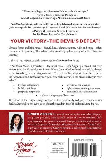 His Blood Speaks: 31-Day Devotional, Your Victory ― the Devil's Defeat Paperback – November 15, 2022 - Faith & Flame - Books and Gifts - Harrison House - 9781680319842