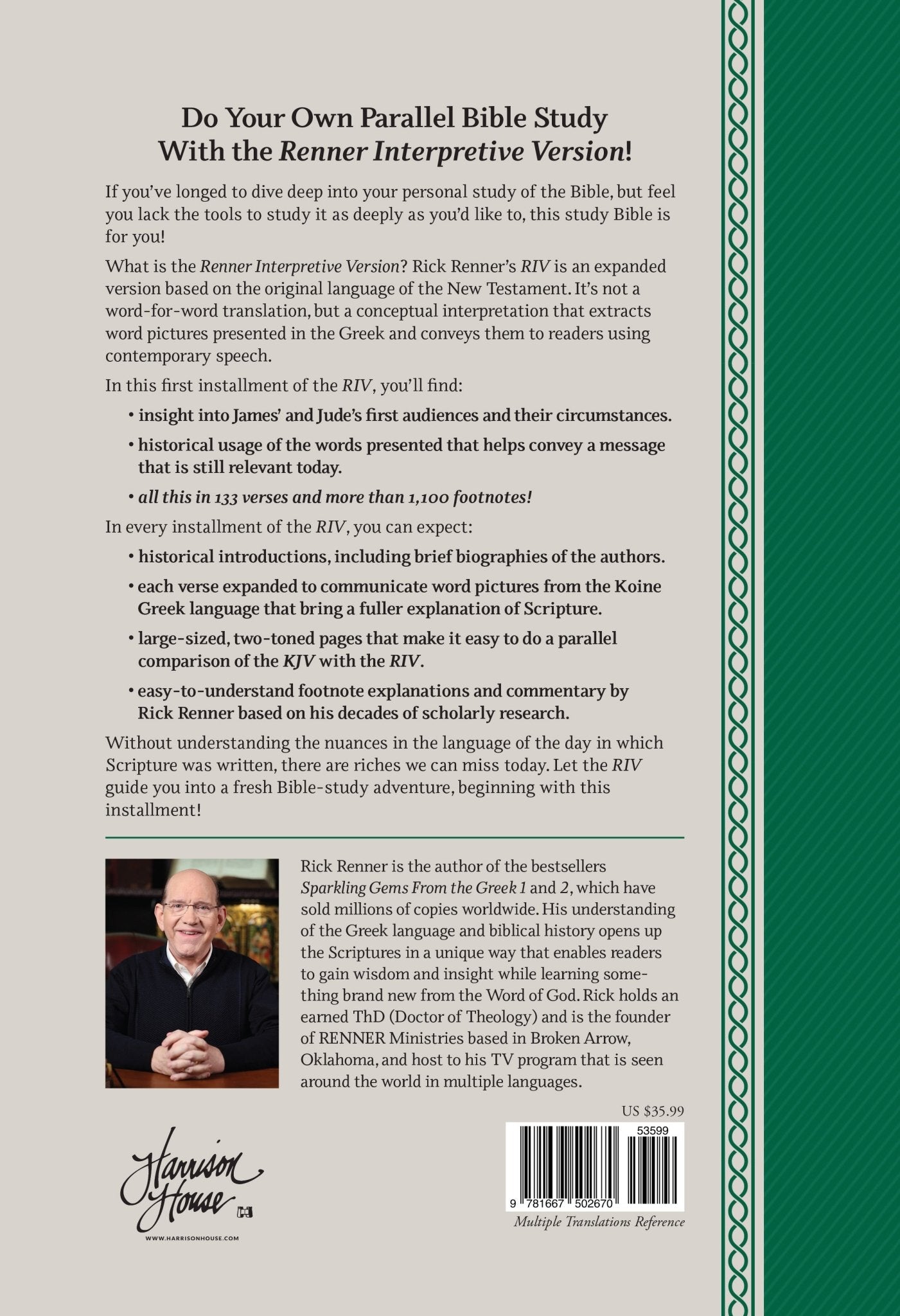 Renner Interpretive Version 1 and 2 Peter: A Conceptual Interpretation of the Greek New Testament With Footnotes and Commentary Hardcover – November 4, 2025 - Faith & Flame - Books and Gifts - Harrison House - 9781667509914