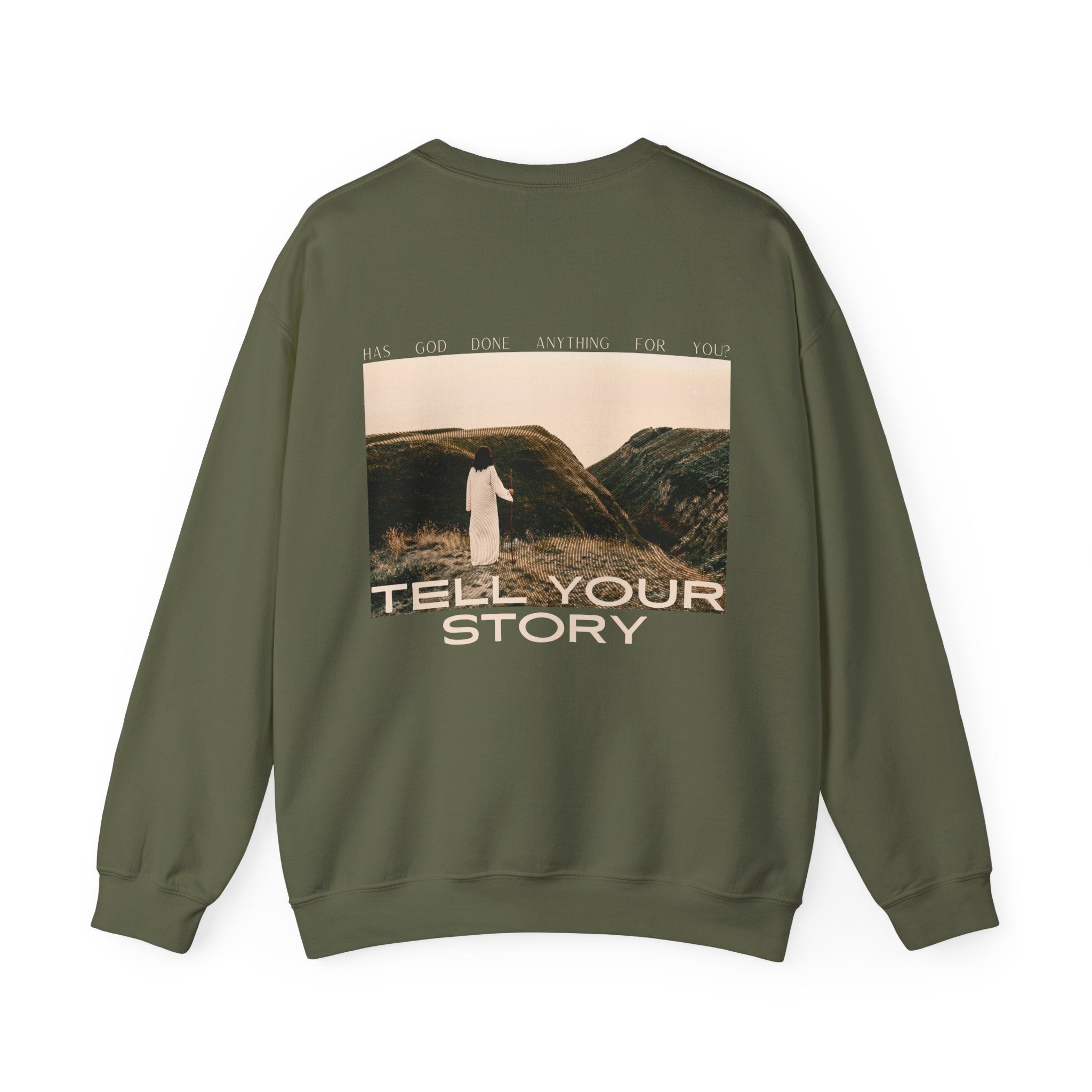 Tell Your Story Crewneck Sweatshirt Front & Back Design | Pentecost If… - Faith & Flame - Books and Gifts - Printify - 