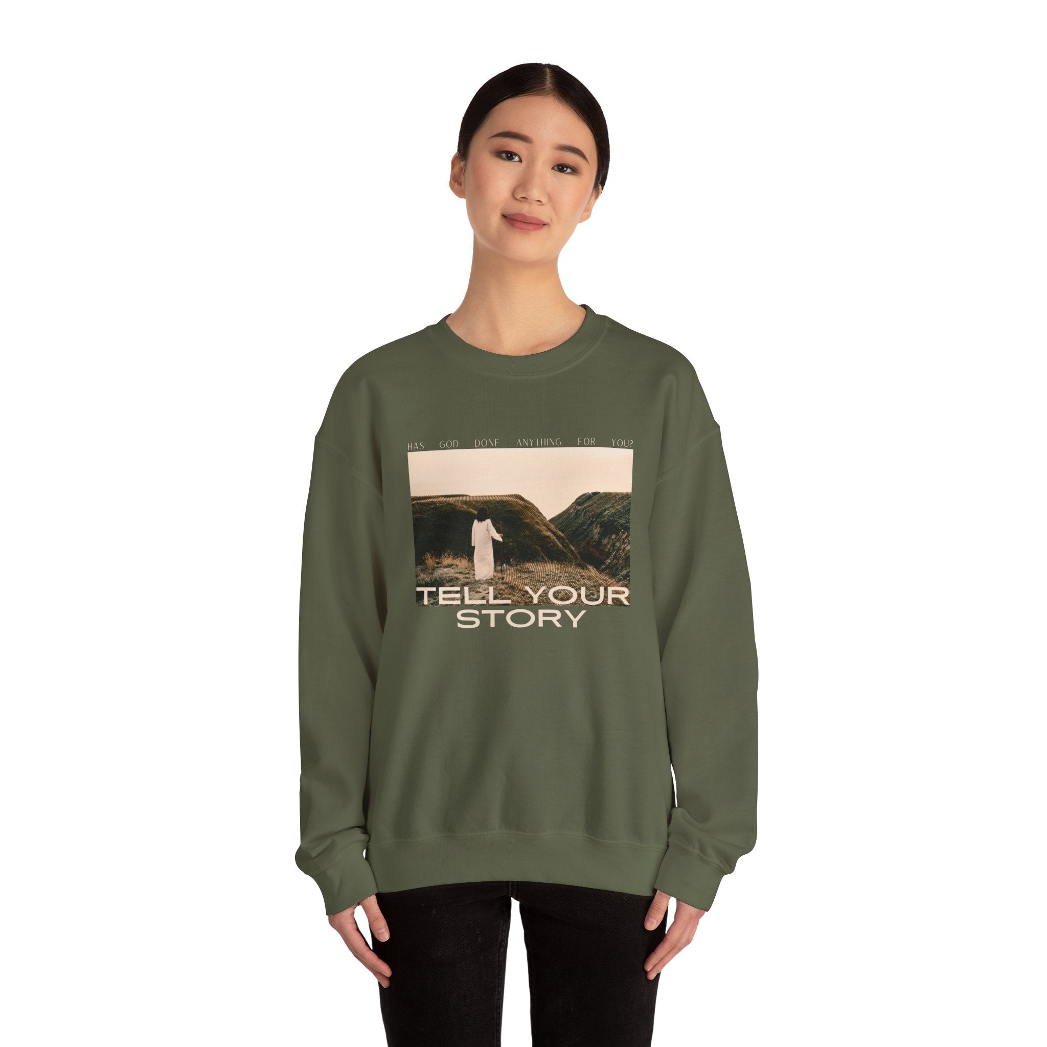 Tell Your Story Crewneck Sweatshirt Front Design | Pentecost If… - Faith & Flame - Books and Gifts - Printify - 