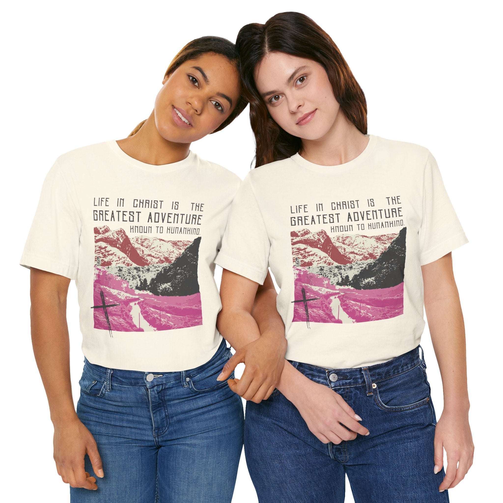 The Greatest Adventure (Pink) T-shirt Front Design | Divine Encounters - Faith & Flame - Books and Gifts - Printify - 