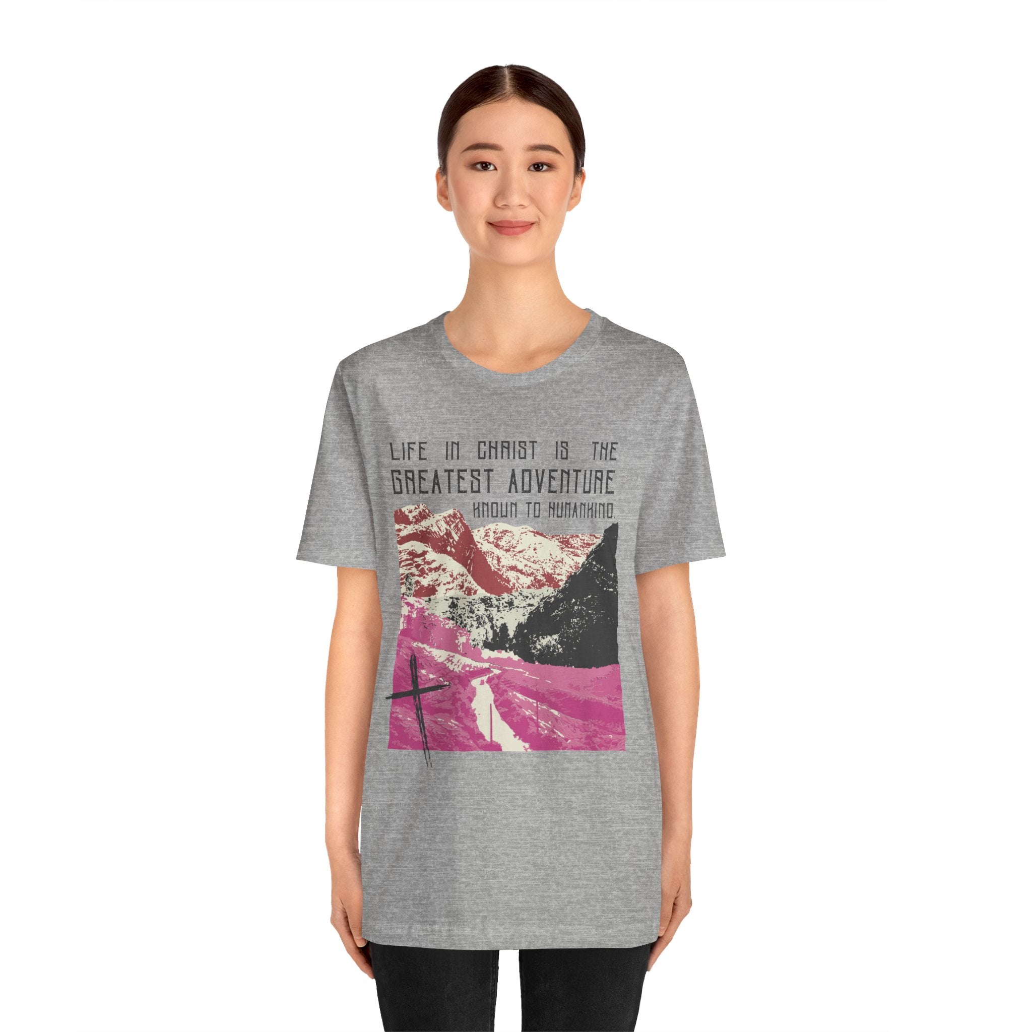 The Greatest Adventure (Pink) T-shirt Front Design | Divine Encounters - Faith & Flame - Books and Gifts - Printify - 