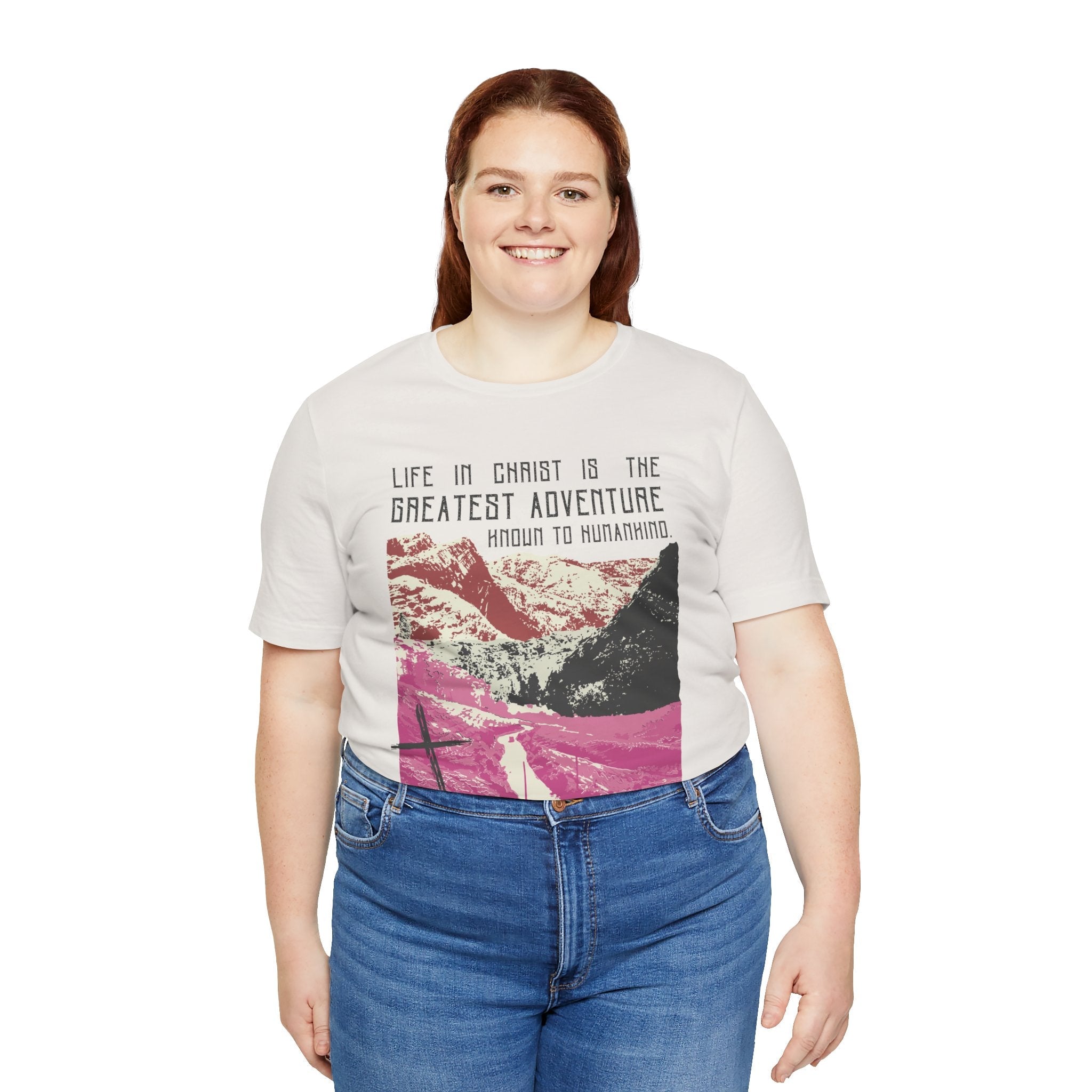 The Greatest Adventure (Pink) T-shirt Front Design | Divine Encounters - Faith & Flame - Books and Gifts - Printify - 