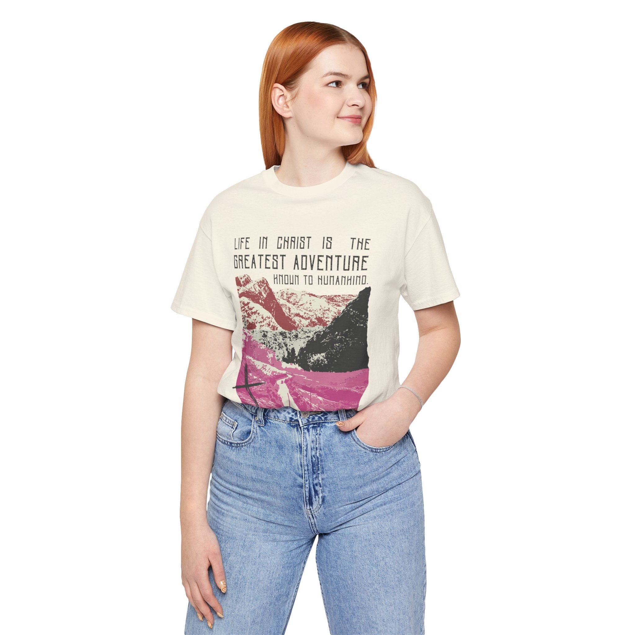 The Greatest Adventure (Pink) T-shirt Front Design | Divine Encounters - Faith & Flame - Books and Gifts - Printify - 
