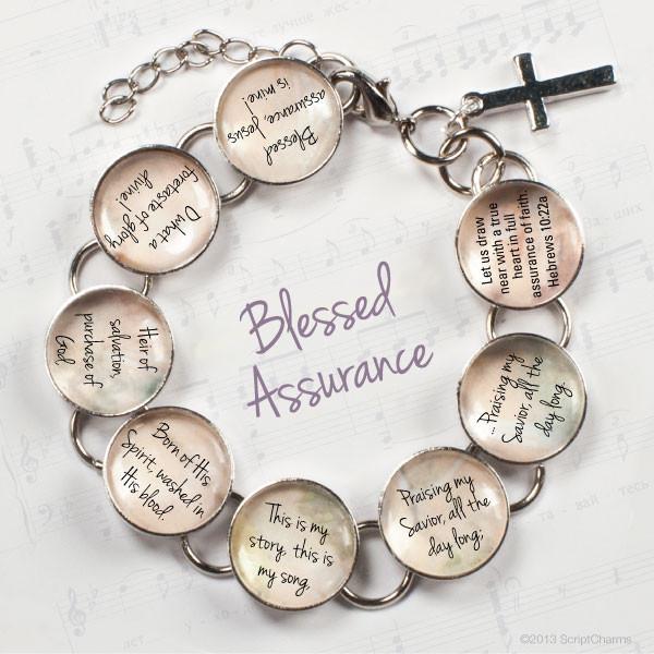 Blessed Assurance Hymn & Scripture Glass Charm Bracelet - Faith & Flame - Books and Gifts - Orchid Briseis -