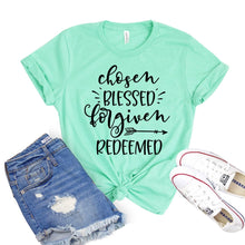 Chosen Blessed Forgiven Redeemed T-shirt - Faith & Flame - Books and Gifts - White Caeneus -
