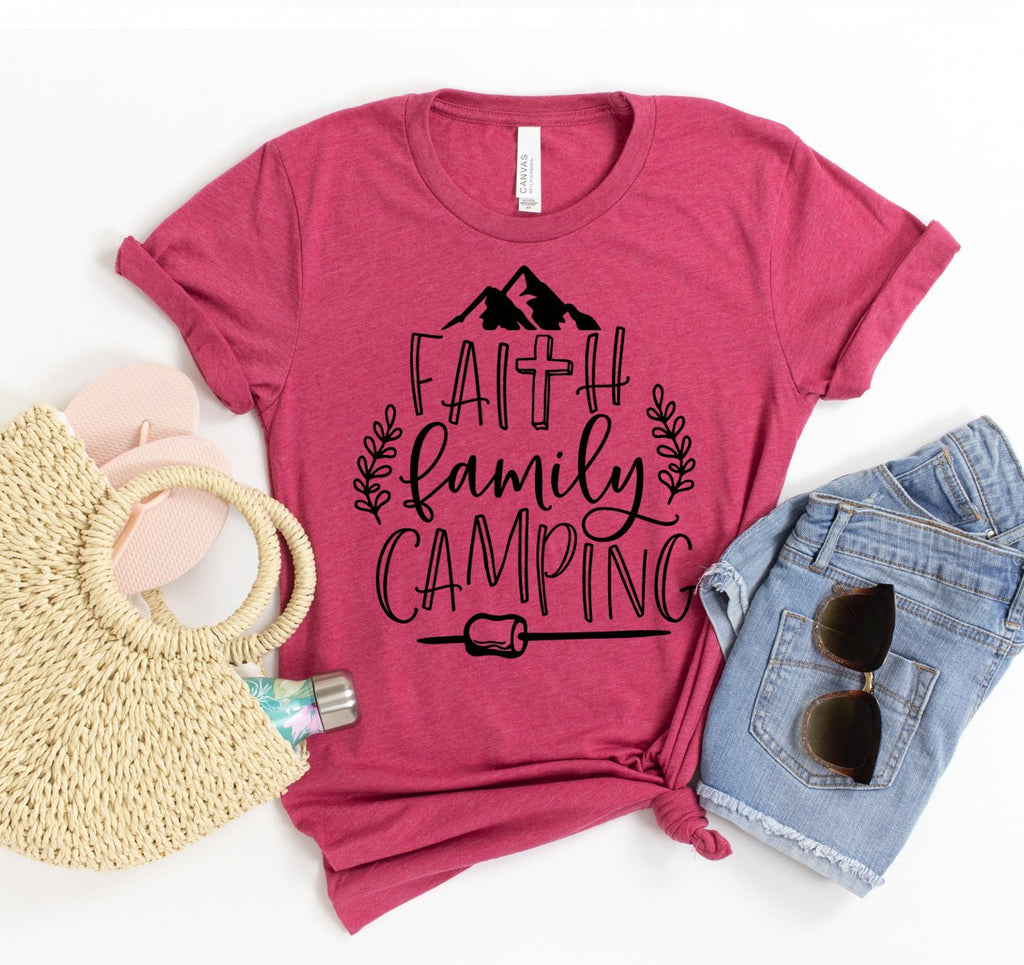 Faith Family Camping T-shirt - Faith & Flame - Books and Gifts - White Caeneus -