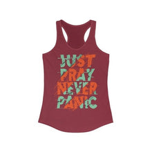 Just Pray Never Panic Racerback Tank Top Tee - Faith & Flame - Books and Gifts - Plum Charlie -