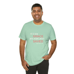 Saved By Grace Short Sleeve Tee - Faith & Flame - Books and Gifts - Printify -