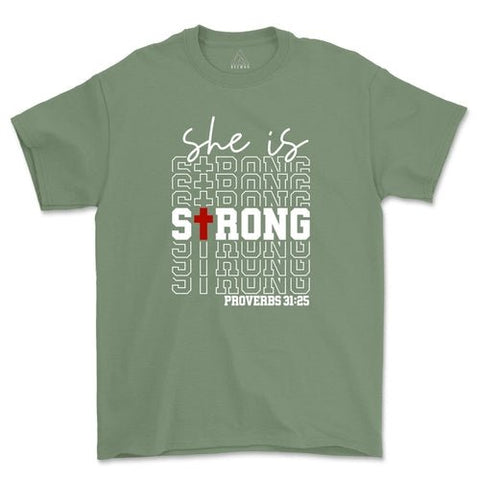 She Is Strong Proverbs Christian Shirt Religious Motivation - Faith & Flame - Books and Gifts - Amaranth Hades -