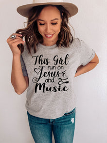 This Girl Runs On Jesus & Music T-Shirt Birthday Gift Music Lover - Faith & Flame - Books and Gifts - Amaranth Hades -
