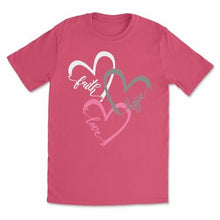 Women's Faith Love Hope Heart Tee T-Shirts - Faith & Flame - Books and Gifts - Amaranth Hades -
